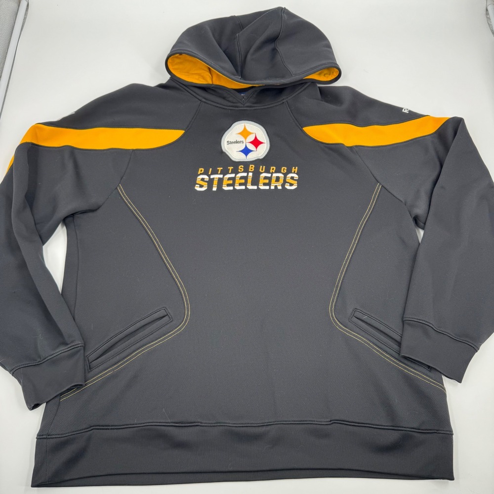 Pittsburgh Steelers NFL Onfield‎ Reebok Hoodie Mens XL Gray Yellow Pullover